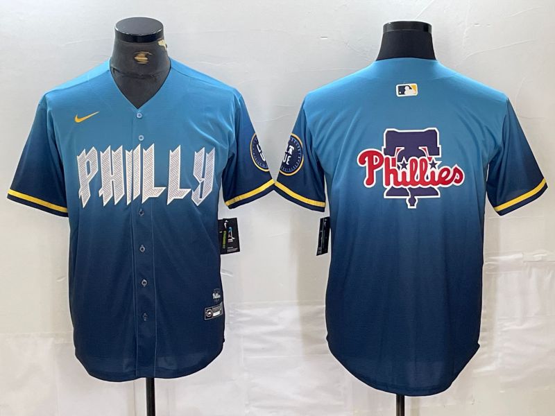 Men Philadelphia Phillies Blank Blue City Edition Nike 2024 MLB Jersey style 4